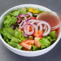 House Salad · Romaine, tomatoes, red onions and olives. 
