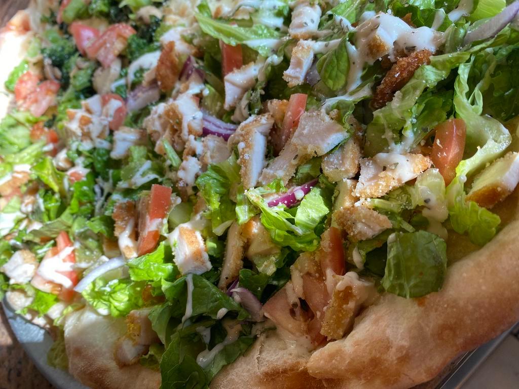 Caesar Salad Pizza · Salad, Crouton bread and Parmesan cheese 