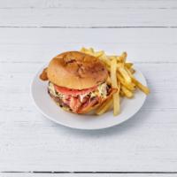 Bacon Cheese Burger Deluxe Platter · Served with lettuce, tomatoes and french fries. 