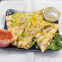 6. AAA Special Quesadilla  · Grill chicken, steak, onions, peppers, broccoli, mushrooms, mix cheese and sour cream.