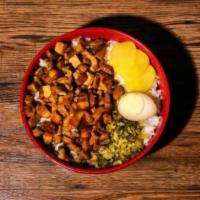 Minced Marinated Pork Bowl · Pork belly, marinated egg, Japanese radish,fermented vegetable.