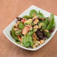 Quinoa Salad · Cranberries, arugula, avocado, tomatoes, walnuts, quinoa, corn.