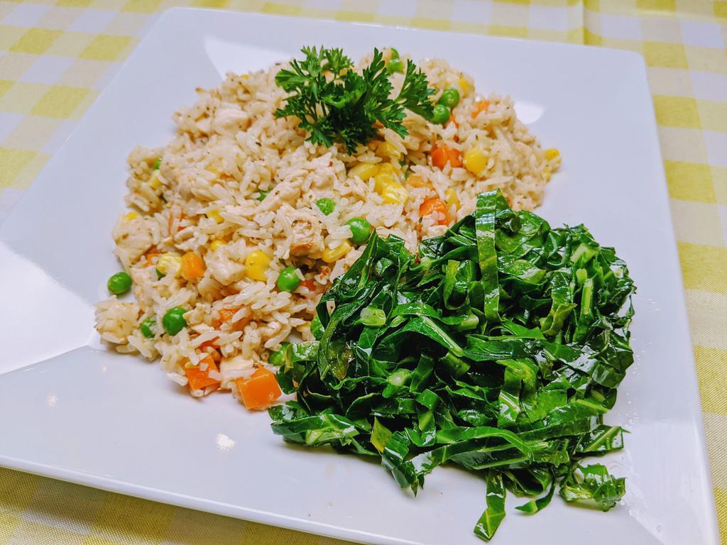 Mama's Vegetarian Risotto · Light and flavorful brazilian style risotto is not the traditional buttery risotto. Made with carrots, peas and sweet corn. Served with your choice of side.