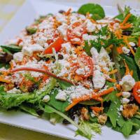 Mama's Large Salad (Salada Grande) · Spring mix, tomato, carrot, dried cranberries, walnuts, blue cheese. Served with sesame dres...