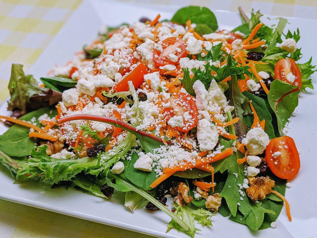 Mama's Large Salad (Salada Grande) · Spring mix, tomato, carrot, dried cranberries, walnuts, blue cheese. Served with sesame dressing or ranch.
