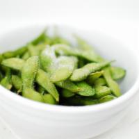 Steamed and Salted Edamame · Young soybeans in the pod. Vegetarian.