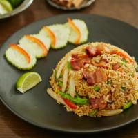 Bacon fried rice  · Bacon, egg, basil, onion, bell pepper, snow peas, Chinese broccoli and chili