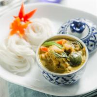 Coconut Milk Curry · Flavors of Thai chili, turmeric,
garlic & shrimp paste, chicken, Thai eggplant, basil, bell ...