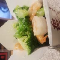 Shrimp with Broccoli · With white or brown rice. cooked with white sauce.