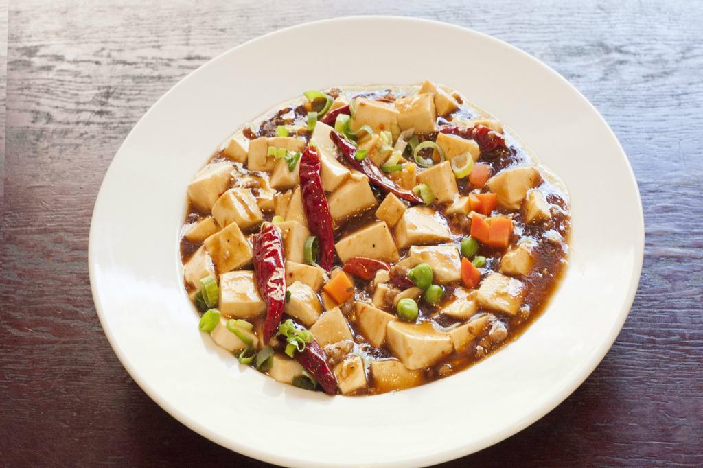 Ma Po Tofu with Meat · Spicy. With choice of rice.