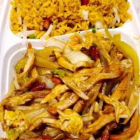 Roast Pork Chow Mein Combination Platter · With pork fried rice and egg roll. 