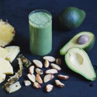 Avocado Greens Blend · Avocado, pineapple, almond milk, Brazil nuts, agave.