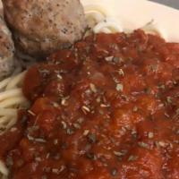 Spaghetti and Meatballs  · Spaghetti and meatballs in traditional marinara sauce. 
