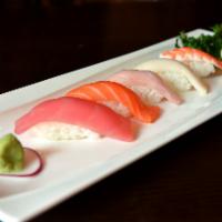 F9. Sushi Appetizer · Tuna,Salmon,White tuna,Shrimp,Yellow tail(**One of each )