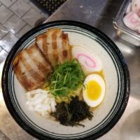 1. Sho-Yu Tonkotsu Ramen · Soy sauce flavored broth with 2 slices of pork, soy sauce flavored egg, scallion, bean sprou...