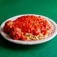 Spaghetti and Meatballs · Spaghetti with 2 of our homemade meatballs and homemade sauce. 