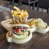 Kids Mini Burger and Fries · 5 oz. Turkish style burger cooked on the grill. Served with tomatoes, pickle green leaves an...
