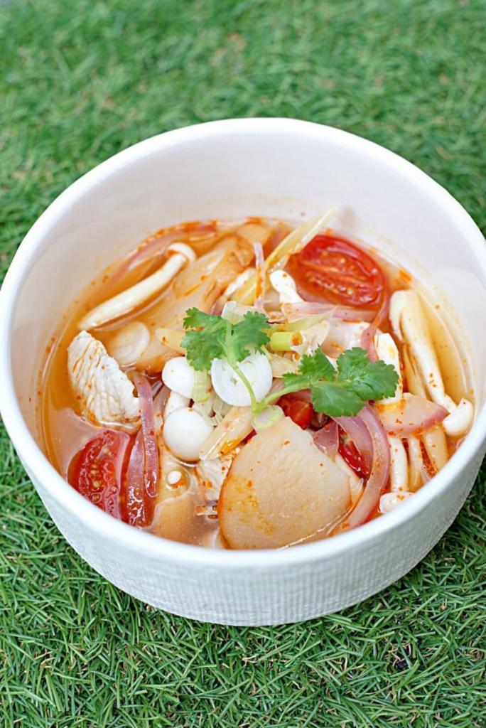 Tom Yum Noodle · Rice Noodle, BBQ Pork, Chicken. Boiled egg, Bean Sprout, Red Onion, Cilantro, Pickle Turnip, Crushed Peanut, Fried Garlic, Tom Yum Broth