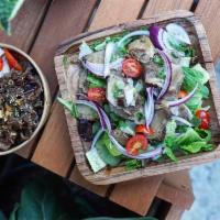 Buncha Salad · Marinated pork, mixed green, romain lettuce, scallion, red onion, tomato, cucumber, chili-li...