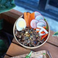 Bulgogi Bowl · Jasmine rice, beef bulgogi, cucumber, carrot, scallion, pickle, boiled egg, seaweed seasonin...