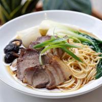 Bun Cha Noodle Soup · Ramen Noodle, Marinated Pork, Bok Choy, Shiitake Mushroom, Daikon, Scallion, Pork Broth