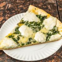 Fresh Spinach Pizza Slice · Baby spinach leaves, ricotta cheese, and parmesan cheese.