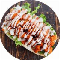 Munchin with Michael Hoagie · Fried popcorn chicken, leaf lettuce, tomatoes, Buffalo sauce, and topped with ranch dressing.