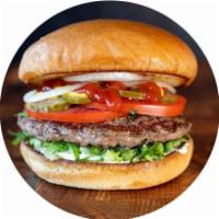 Hamburger · Choose your toppings: grilled onions, lettuce, tomato, onion, pickles, jalapeno, peppers, ke...
