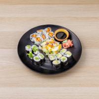 T5. Maki Combination · Choice of any 3 rolls. Served with miso soup or salad.