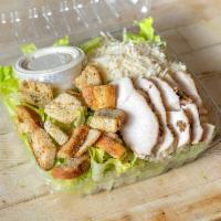 Grilled Chicken Caesar Salad · Grilled chicken, romaine, croutons and Parmesan. Served with Caesar dressing on the side. 