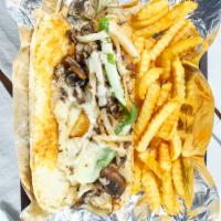 Philly Cheese Steak Sandwich · Cheese, grilled onions, mushroom, and green bell pepper.