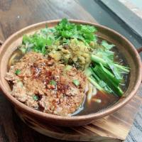 Little Pot Rice Noodle 小锅米线 · Chicken broth cooked for 8-hours, pork, bean sprouts, Chinese chives, scallions, pickled cab...