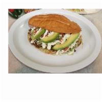 Torta Dinner · A Mexican sandwich served on toasted bread, Lettuce, tomatoes, beans, cheese, sour cream, ja...