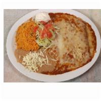 Enchilada Dinner · 3 enchiladas filled with your choice of meat or cheese. Smothered with melted cheese and cho...