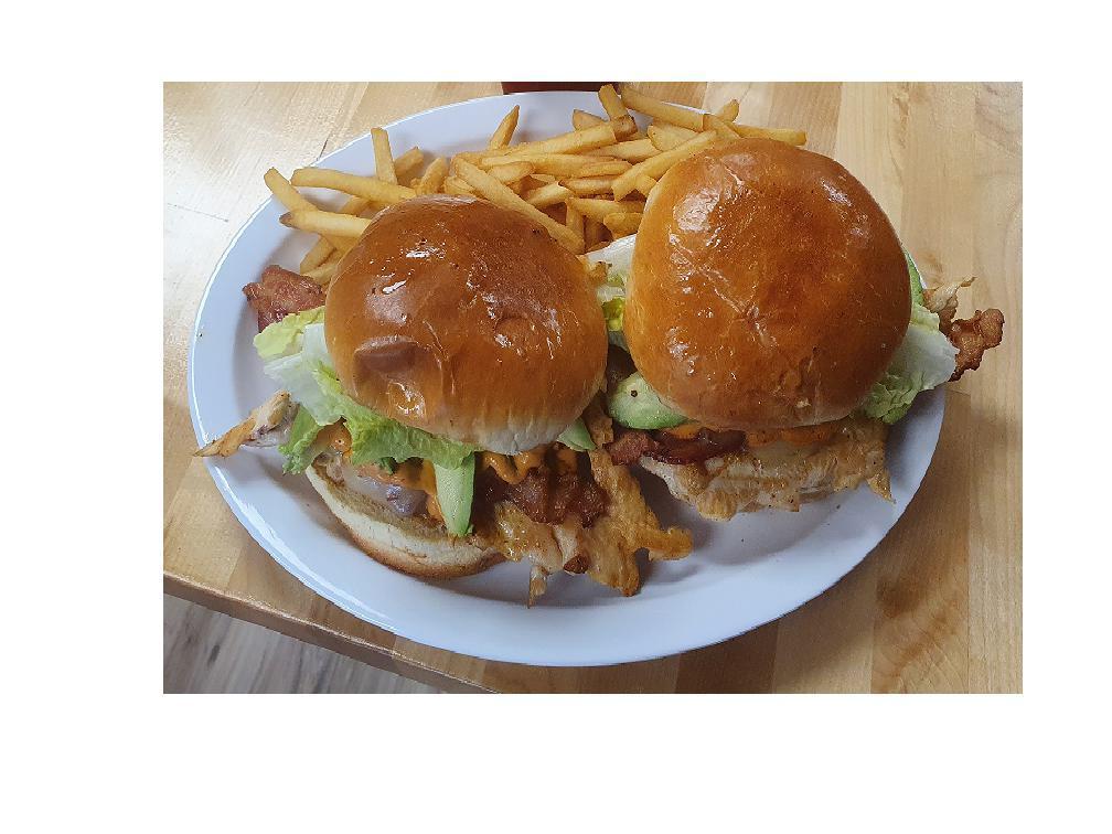 Chicken Chipotle Sandwich Dinner · Fresh grilled chicken breast topped with melted pepper jack cheese, bacon, avocado and our specialty chipotle sauce. Served with waffle fries.