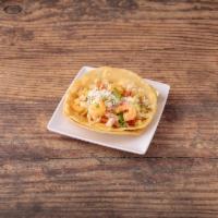 Camarones Taco · Shrimp taco with with lettuce, tomatoes, cilantro, onions, cheese and sour cream