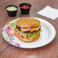 Cheese Burger · Cheese burger beef with cheese and lettuce and tomatoes.