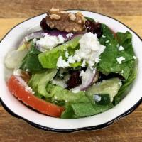 Cranberry Walnut Feta Salad · Romaine lettuce, feta cheese, walnuts, cranberries, tomato, red onion with white balsamic vi...