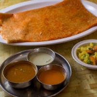 Mysore Rava Masala Dosa · Crispy Crepe made of Semolina and Rice Flour mix, with a layer of Red Hot Chutney and Potato...