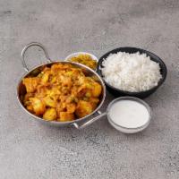 Aloo Gobi · Stir fried potatoes and cauliflower cooked with ginger, garlic & onion sauce