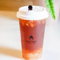 Amber Lake · Iced lychee and passionfruit black tea shake with lychee jelly