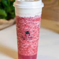 Berry Melody · Strawberry, blueberry and green tea slushy topped with cream cheese milk cap