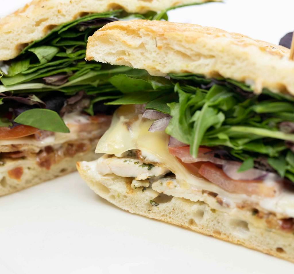Chicken Breast Sandwich · Grilled chicken breast with lettuce,tomato, red onion, chipotle mayo on focaccia roll. 