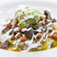 Con Amor Burrito Bowl · Rice, refried beans, guacamole, pico de gallo, sour cream and homemade salsa -plain, with ch...