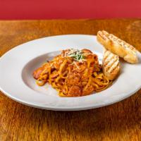 Linguini Spicy Chorizo  · Linguini with chorizo, spinach, marinara cream sauce, pepper flakes with parsley and Parmesa...