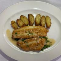 Sole Meuniere · Sauteed filet of sole, fingerling potatoes, French beans.