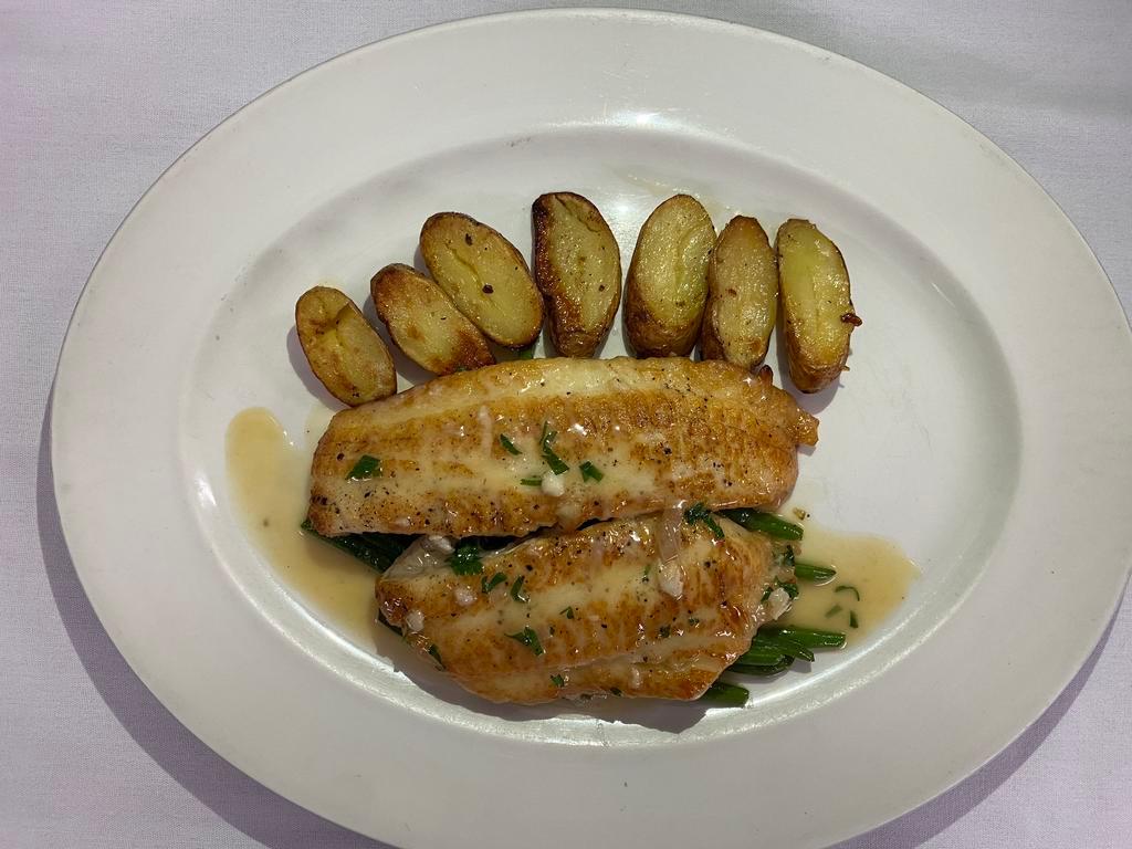 Sole Meuniere · Sauteed filet of sole, fingerling potatoes, French beans.