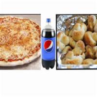 Weekly Special · Large pizza, 6 garlic knots and 2 liter Coke.