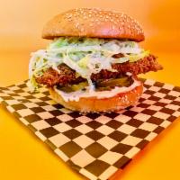 FRIED CHICKEN · w/ buttermilk iceberg slaw, Crystal mayo, and pickles