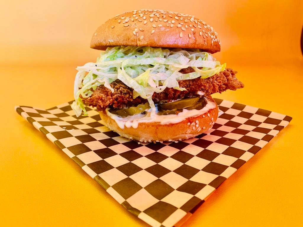 FRIED CHICKEN · w/ buttermilk iceberg slaw, Crystal mayo, and pickles